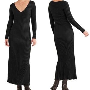 BODEN Ribbed Knitted Maxi Dress in Black NWT Fitted UK 20R/US 16-18R V-Neck